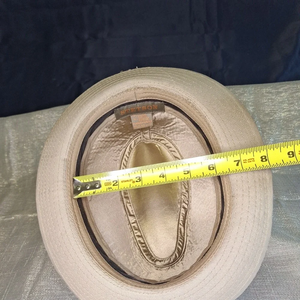 Genuine STETSON Tan Canvas Fedora Safari Hat Extra Large Water Repellent Cotton